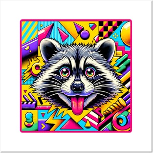 Groovy psychedelic Trash Panda: Funny 90s Memphis Style Raccoon Posters and Art